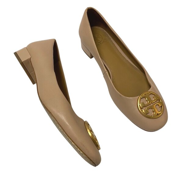 Tory Burch Chelsea 25mm Ballet Flats Pumps Leather Nude Dusty Pink Women’s 6.5M - Picture 1 of 11